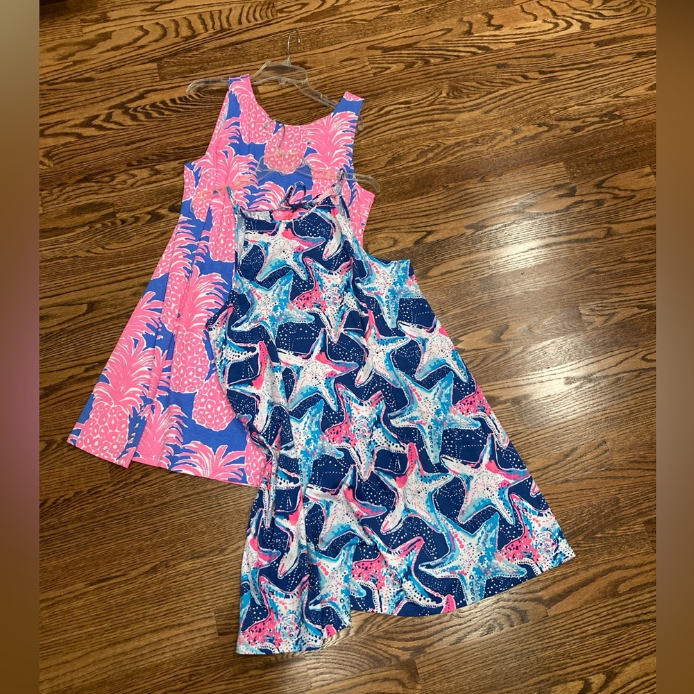Sleeveless Pink and Blue Starfish Print Midi Dress